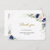 ネイビーとブッシュピンクの花飾り ゴールドグリーン お礼 エンクロージャーカード (正面/裏面)