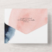 ネイビーとブッシュ ウォーターカラー ジオメトリック ウェディング オールインワン招待状 (裏面)