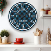 ネイビーとブラックのバイソン柄のルームシックなローマ数字 ラージ壁時計