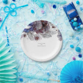 ネイビーとブルゴーニュのフローラの水色エレガント ペーパープレート (パーティー)