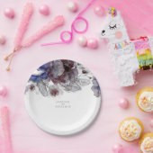 ネイビーとブルゴーニュのフローラの水色エレガント ペーパープレート (パーティー)