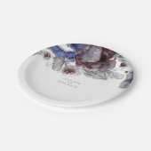 ネイビーとブルゴーニュのフローラの水色エレガント ペーパープレート (アングル)