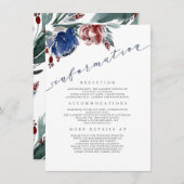 ネイビーとブルゴーニュのフローラ結婚ズ・インフォメーション・ゲスト エンクロージャーカード (正面/裏面)