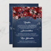 ネイビーとブルゴーニュのフローラ結婚ズ・インフォメーション・ゲスト エンクロージャーカード (正面/裏面)