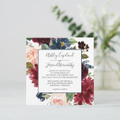 ネイビーとブルゴーニュの水の色のフローラ結婚 招待状 (スタンド正面)