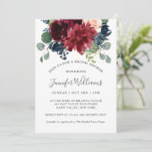 ネイビーとブルゴーニュの水カラーフローラブライダルシャワー 招待状 (スタンド正面)