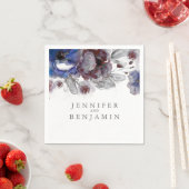 ネイビーとブルゴーニュの水色の花 スタンダードカクテルナプキン (インサイチュ)