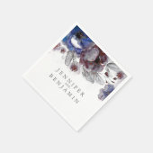 ネイビーとブルゴーニュの水色の花 スタンダードカクテルナプキン (角)