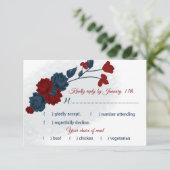 ネイビーとブルゴーニュの花の食事の選択 出欠カード (スタンド正面)