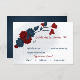 ネイビーとブルゴーニュの花の食事の選択 出欠カード