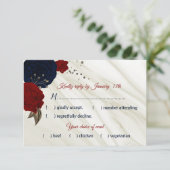 ネイビーとブルゴーニュの花の食事の選択 出欠カード (スタンド正面)