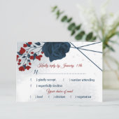 ネイビーとブルゴーニュの花の食事の選択 出欠カード (スタンド正面)