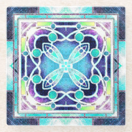 ネイビーとブルーのステンドグラス大聖堂ウィンドウ ガラスコースター