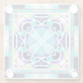 ネイビーとブルーのステンドグラス大聖堂ウィンドウ ガラスコースター (裏面)