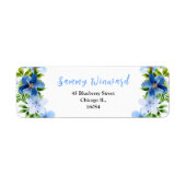 ネイビーとブルーのフローラと葉のブライダルシャワー ラベル (正面)