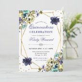 ネイビーとブルーの夏の花とフレームキンセアニェラ 招待状 (スタンド正面)