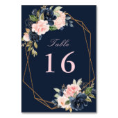 ネイビーとブロッサムのピンクの水の色の幾何学的結婚な色 テーブルナンバー (正面)