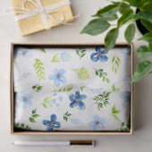 ネイビーとベイビーブルーの花と葉の模様 薄葉紙 (ギフト)