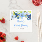 ネイビーとベビーブルーの花のブライダルシャワー スタンダードカクテルナプキン (インサイチュ)