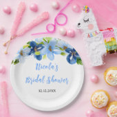 ネイビーとベビーブルーの花のブライダルシャワー ペーパープレート (パーティー)