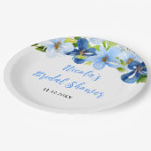 ネイビーとベビーブルーの花のブライダルシャワー ペーパープレート (アングル)