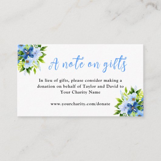 ネイビーとベビーブルー結婚の花は贈り物のメモ エンクロージャーカード (正面)