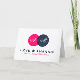 ネイビーとホットピンクの絡み合ったモノグラムの感謝カード サンキューカード