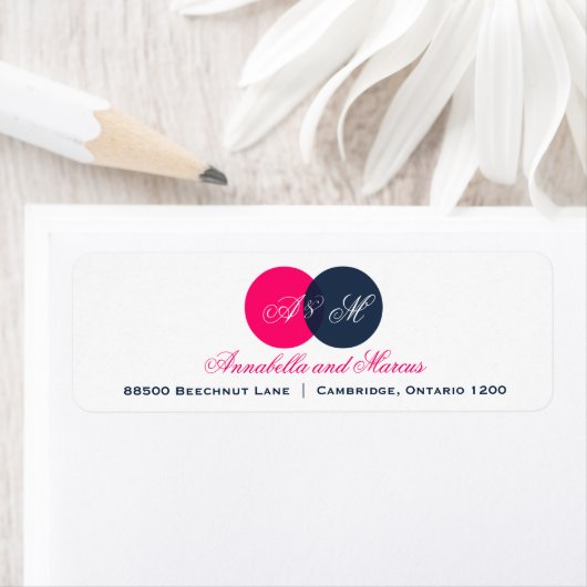ネイビーとホットピンク絡みモノグラム住所 シール (インサイチュ)