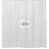 ネイビーとホワイトいかりパターンモノグラム シャワーカーテン (正面)