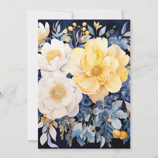 ネイビーとホワイトとゴールドの花の彩りのリハーサルディナー 招待状 (裏面)