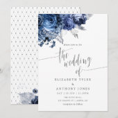 ネイビーとホワイトとシルバー・フォイル結婚式招待状 招待状 (正面/裏面)
