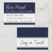 ネイビーとホワイトのはっきりした引っ越しました配布資料 名刺 (正面/裏面)