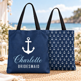 ネイビーとホワイトのアンカーの花嫁の友人への nautical ギフト トートバッグ