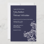 ネイビーとホワイトのエレガントなスタイルの結婚式 招待状 (正面)