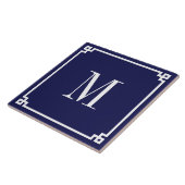 ネイビーとホワイトのギリシャ鍵模様のボーダーにモノグラム タイル (側面)