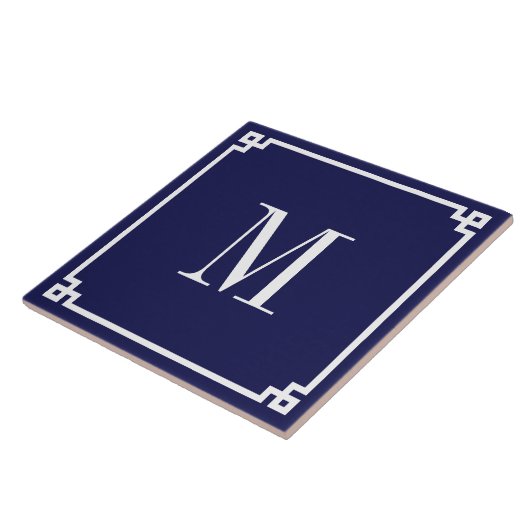 ネイビーとホワイトのギリシャ鍵模様のボーダーにモノグラム タイル (側面)