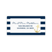 ネイビーとホワイトのストライプ金ゴールド航海のいかりアドレス ラベル (正面)