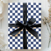 ネイビーとホワイトのチェッカーボードパターン ラッピングペーパー