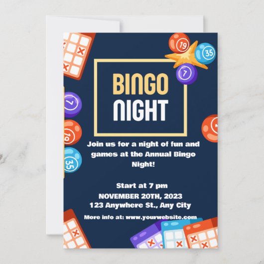 ネイビーとホワイトのビンゴナイトパーティー招待状 招待状 (正面)
