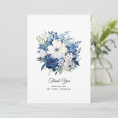 ネイビーとホワイトのフローラ結婚ズ サンキューカード (スタンド正面)