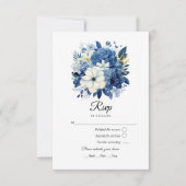 ネイビーとホワイトのフローラ結婚ズ 出欠カード (正面)