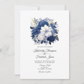 ネイビーとホワイトのフローラ結婚ズ 招待状 (正面)
