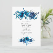 ネイビーとホワイトのフローラQRコードRSVP庭園の結婚式 招待状 (スタンド正面)