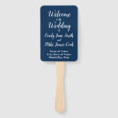 ネイビーとホワイトのラスティックな結婚式プログラム ハンドファン (正面)