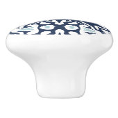 ネイビーとホワイトの地中海のタイルのパターン セラミックノブ (側面)