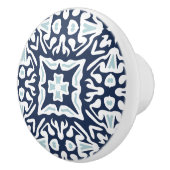 ネイビーとホワイトの地中海のタイルのパターン セラミックノブ (右)