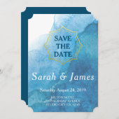 ネイビーとホワイトの水彩画ビーチウェディング セーブザデート (正面/裏面)
