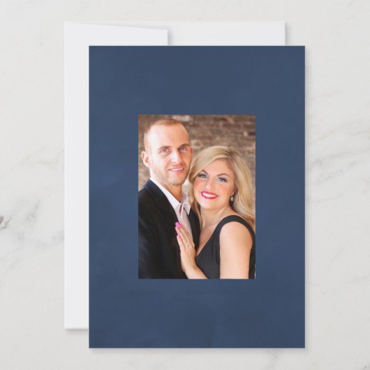 ネイビーとホワイトの水彩花の結婚式写真 セーブザデート (裏面)