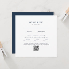 ネイビーとホワイトの結婚式QRコードII RSVP 招待状