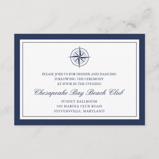 ネイビーとホワイトの航海コンパス結婚式の披露宴 エンクロージャーカード (正面)
